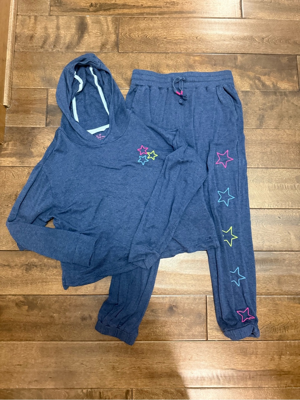 Vineyard Vines Girls Navy Hooded Set with Neon Star Accents